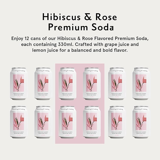 Something &amp Nothing Hibiscus &amp Rose Flavoured Sparkling Water | Lightly Carbonated Full Flavoured with Added Grape &amp Lemon Juice | Vegan &amp Low Calorie Soda | 12 Fl Oz Cans (Pack of 12