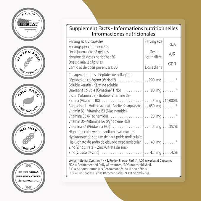 Supersmart - Daily Beauty (Patented &amp High Potency) - with Verisol Collagen Peptides Hyaluronic Acid Soluble Keratin Biotin | Non-GMO &amp No fillers &amp Gluten Free - 60 Flofit Capsules