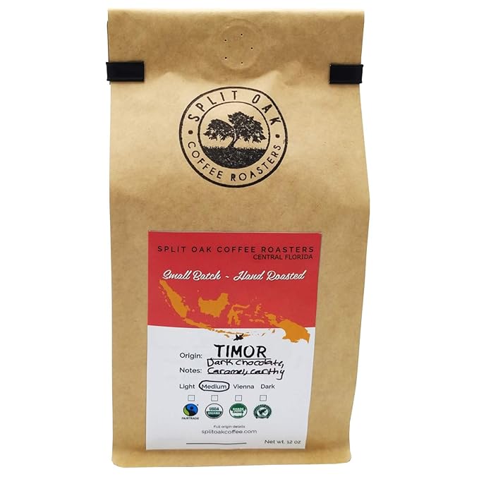 Organic Timor Roasted Whole Coffee Beans 12oz Medium Roasted Coffee Syrupy Notes Dark chocolate Roasted Fresh By Hand Small Batches Fair Trade Perfectly Balanced Taste. (3 Pack)