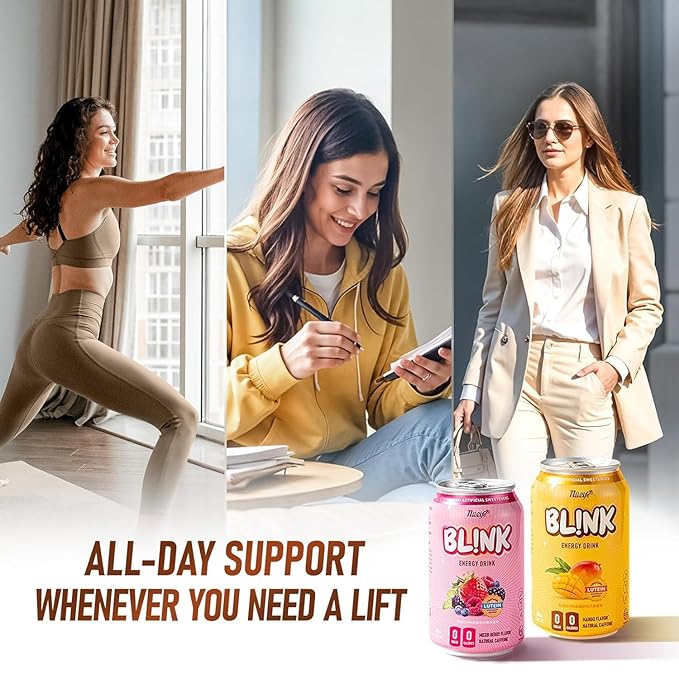 NÜLIFE BL!NK Zero Sugar Sparkling Energy Drink 96mg Natural Caffeine Contains Lutein Clean Energy Drink No Artificial Sweetener Mixed Berry 11.16 Fl Oz (Pack of 12)