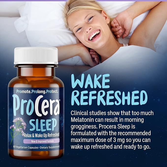 Procera Sleep - Wake Feeling Refreshed - Helps Regulate Circadian Cycles - 7 Clinically Proven Natural Ingredients - Non Habit-Forming - No Side Effects - Theanine - Melatonin - Lemon Balm - 60 Count