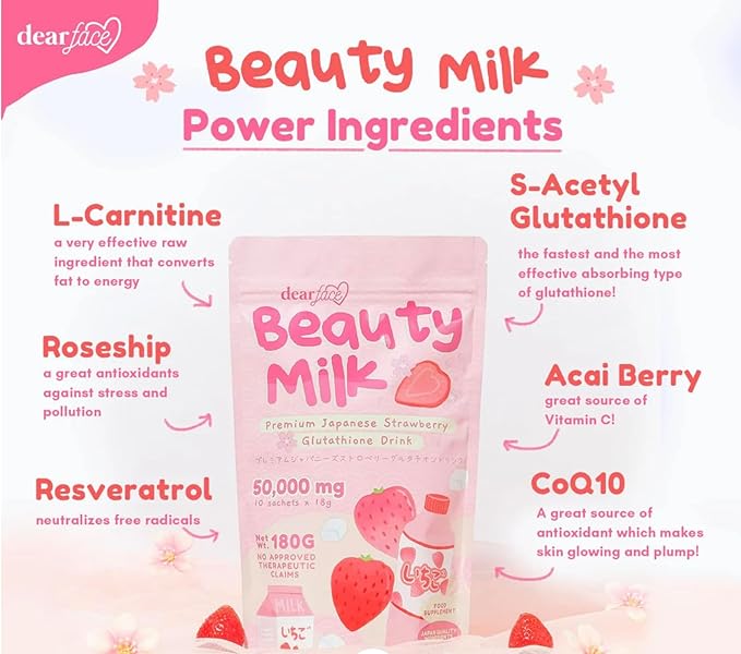 Dear Face Beauty Milk Strawberry Glutathione Drink 180g
