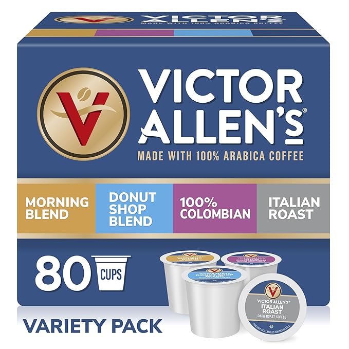 Victor Allen's Coffee Variety Pack (Morning Blend 100% Colombian Donut Shop Blend and Italian Roast) 80 Count Single Serve Coffee Pods for Keurig K-Cup Brewers