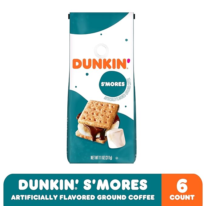 Dunkin' S'mores Flavored Ground Coffee 11 Ounce (Pack of 6)
