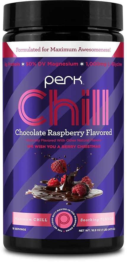 Perk Chill Drink Mix (Chocolate Raspberry) 18 Servings – Calming Melatonin-Free Nighttime Sleep Aid Support with Magnesium &amp L-Glycine Soy-Free Peanut-Free Gluten-Free