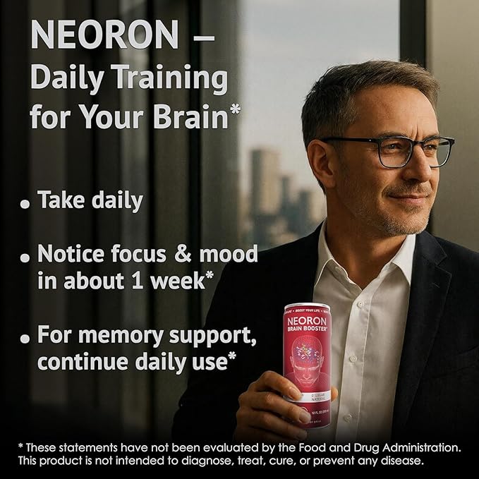 NEORON Focus + Calm | Sugar-Free Nootropic Drink for Mental Clarity - Stress &amp Burnout Support (12-Pack Ginger Kick Orange &amp Grapefruit)