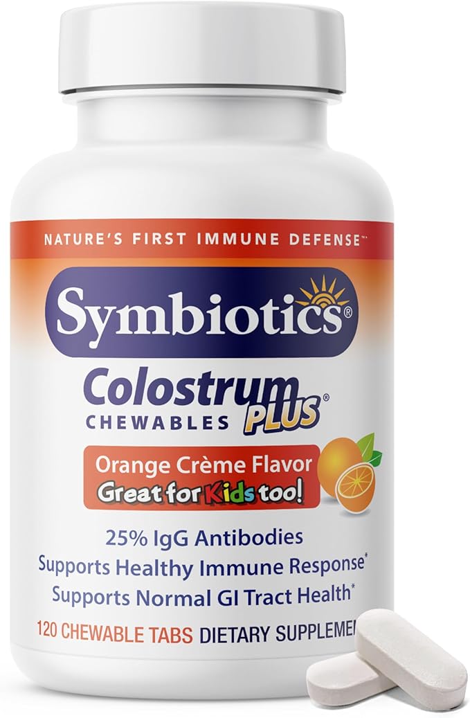 Symbiotics Naturade Colostrum Chewable Tablets Immune &amp Digestive Support with Lactoferrin Gluten Free Low Sugar Easy Daily Wellness Nutrition (120 Count - Orange Cream)