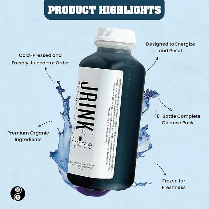 JRINK by Purée Black Magic Cold Pressed Juice Cleanse Organic Raw Fruit and Vegetable Detox Drink Healthy Cleanse No Preservatives Cold Press Juice 18 Bottles 16oz Each