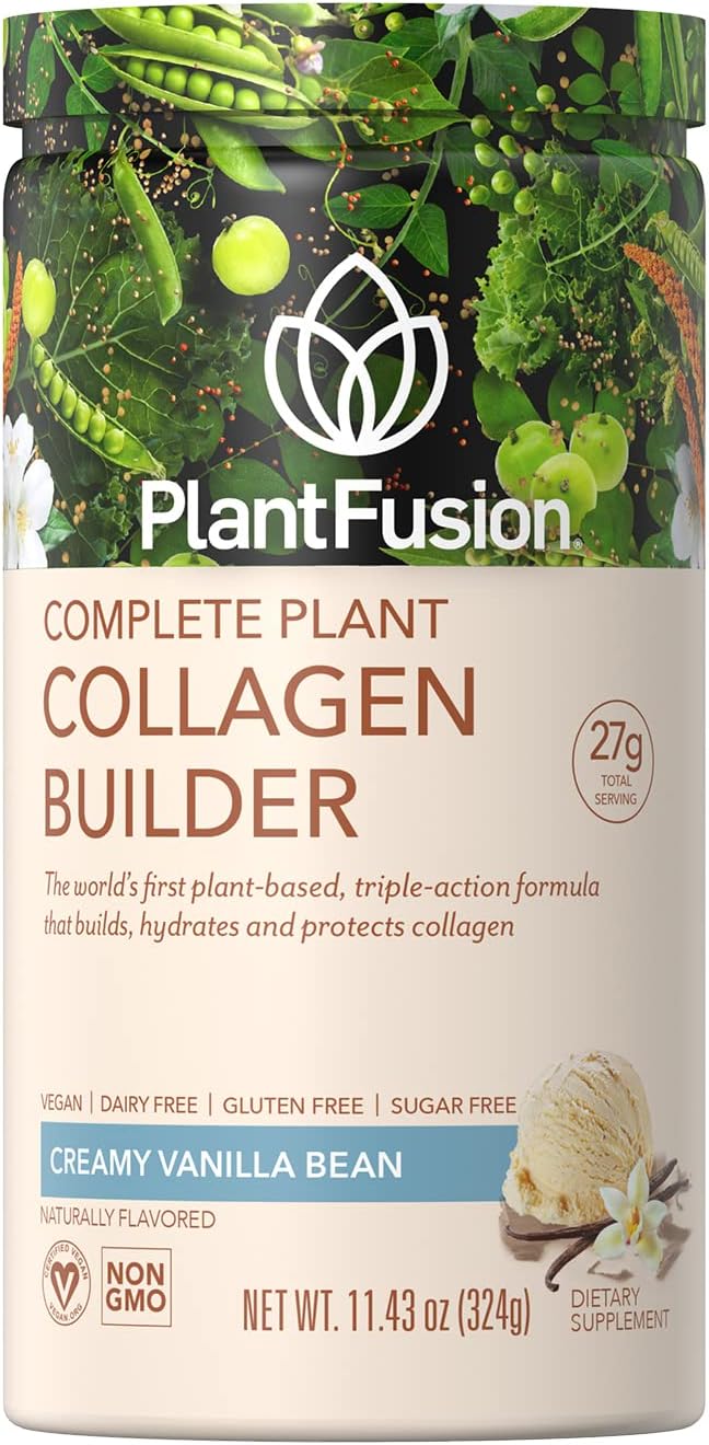 PlantFusion Vegan Collagen Powder - Plant Based Collagen Protein Powder for Muscle &amp Joints Hair Skin &amp Nails - Keto Gluten Free Soy Free Non-Dairy No Sugar Non-GMO - Vanilla 11.43 oz