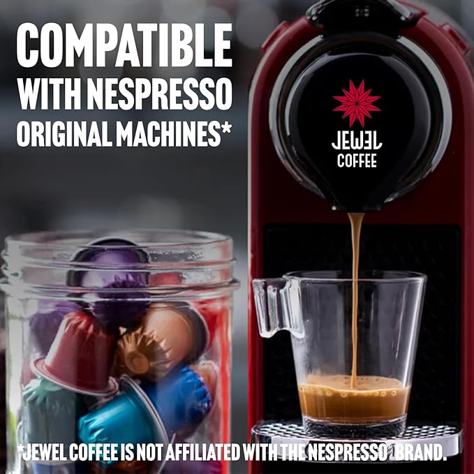 Jewel Coffee Specialty Coffee Pods - Lightning Bolt Blend 100% Arabica Coffee Intensity 11 Dark Roast Compatible with Original Nespresso Machines 100 Count (10 Boxes of 10 Espresso Pods)