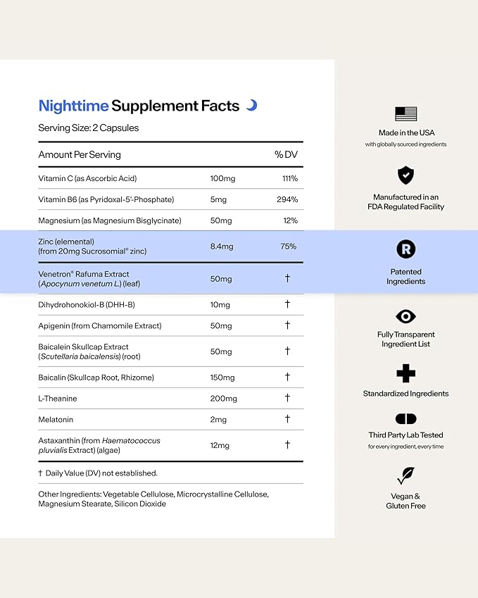 STASIS Nighttime Supplement for Men &amp Women with Magnesium Melatonin Zinc &amp Botanical Extracts Evening Routine Support Capsules for Bedtime Use Vegan Non GMO 25 Servings 1 Month Supply