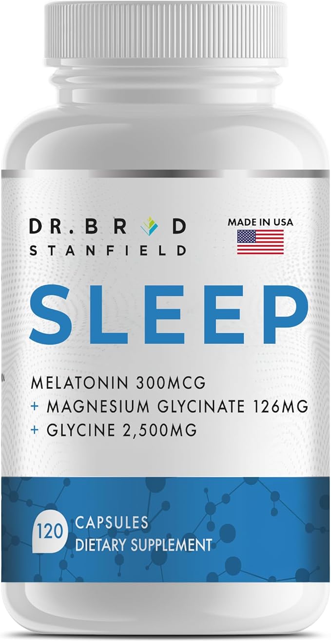 Melatonin 300mcg + Magnesium Glycinate 126mg + Glycine 2500mg for Sleep (120 Count 30 Servings)