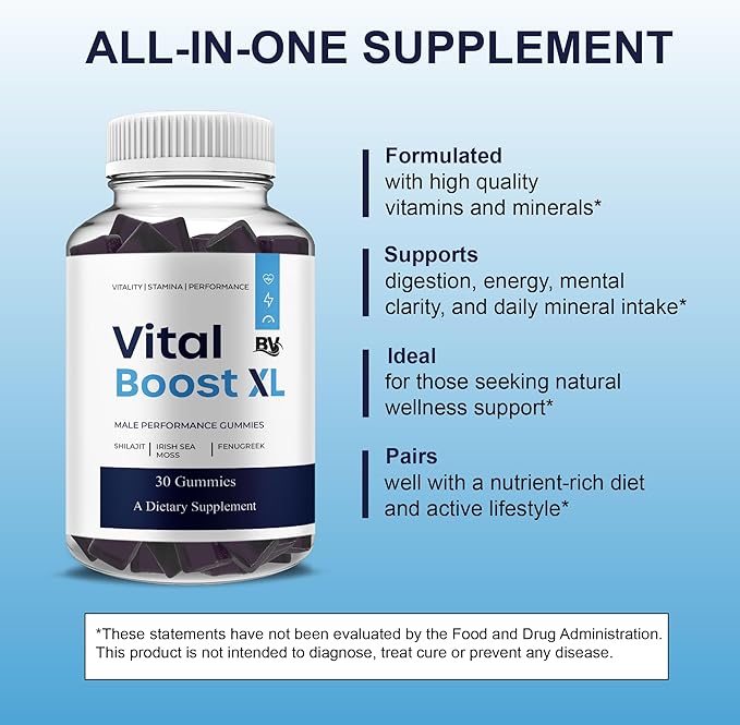 BLUE VIBE Vital Boost XL Gummies VitalBoostXL Daily Shilajit and Manuka Honey Performance Supplement Vital Boost XL Advanced Overall Health and Performance Supplement (2 Pack - 60 Gummies)
