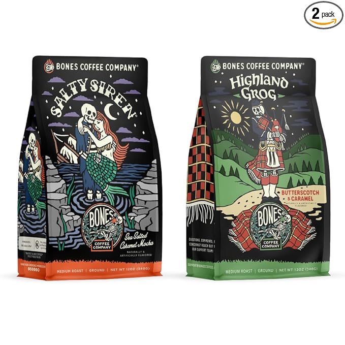 Bones Coffee Company Salty Siren With Highland Grog Ground Coffee 12 oz Bundle