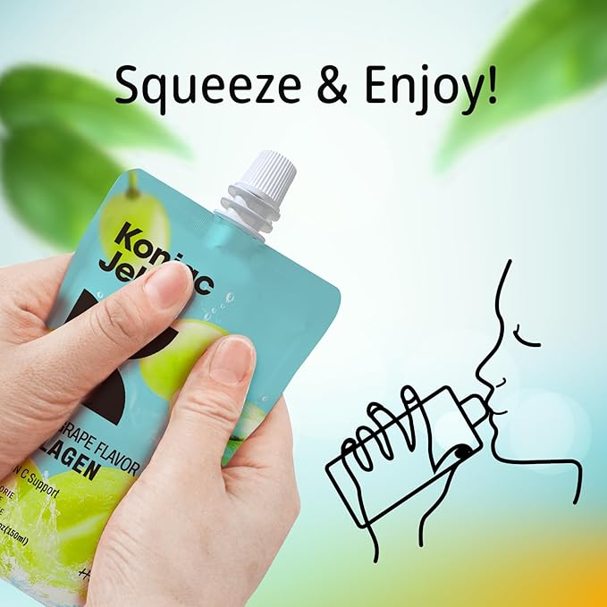 Hethstia Konjac Jelly Green Grape Flavor 10 Pouches Drinkable Grape Jelly with Collagen Peptides 7 Kcal Sugar Free Gluten Free Keto Vegan On-The-Go Chewy Light Snacks