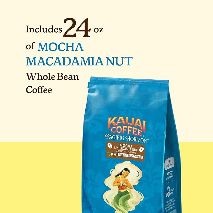Kauai Coffee Whole Bean Coffee – Smooth Non-Bitter Medium Roast Pure Arabica – Chocolate Flavor and Nutty Aroma – Grown on Hawaii's Largest Coffee Farm – Mocha Macadamia Nut 1 Pack of 10oz