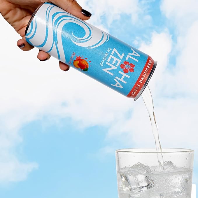 Zenbodi Aloha Zen Peach Tea - AWAKEN Functional Beverage - 12 Pack Energy Drink Zero Sugar Energy Drinks with L-Alpha GPC Caffeine and L-Theanine