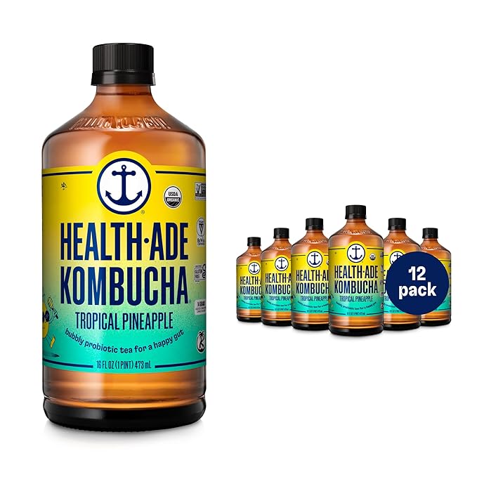 Health-Ade Kombucha Tea Organic Drink Fermented Tea with Living Probiotics Detoxifying Acids Supports Gut Health Non-GMO Vegan Gluten Free 12 Pack (16 Fl Oz Bottles) Tropical Punch