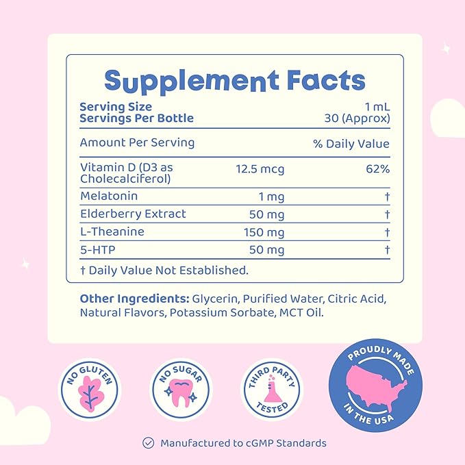 JoySpring Melatonin 1MG for Kids | 5HTP &amp L-Theanine – Sugar-Free Liquid Melatonin for Kids &amp Teens – Child-Friendly Sleep Supplement (1 fl oz)