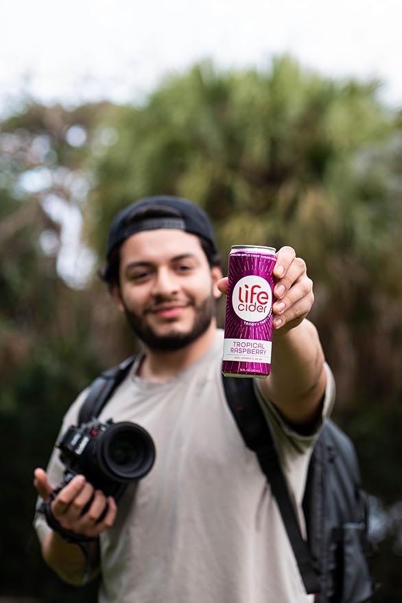 Life Cider | 12 Pack (12 Fl Oz) | Tropical Raspberry | Sparkling Apple Cider Vinegar Beverage | Digestive Health &amp Immunity Benefits | Low Calorie &amp Low Carb Drinks | Vitamins C D3 Zinc B12