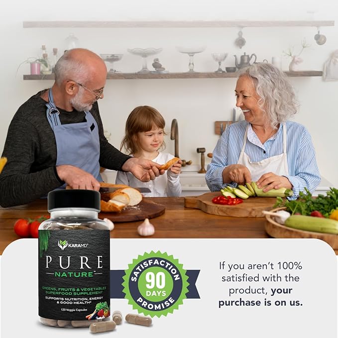 KaraMD Pure Nature | Greens Fruit and Veggies Supplement | Vitamins Fiber &amp Antioxidants | 20 Fruits and Vegetables Supplements for Energy &amp Digestion | Gluten Free &amp Vegan Friendly (2 P