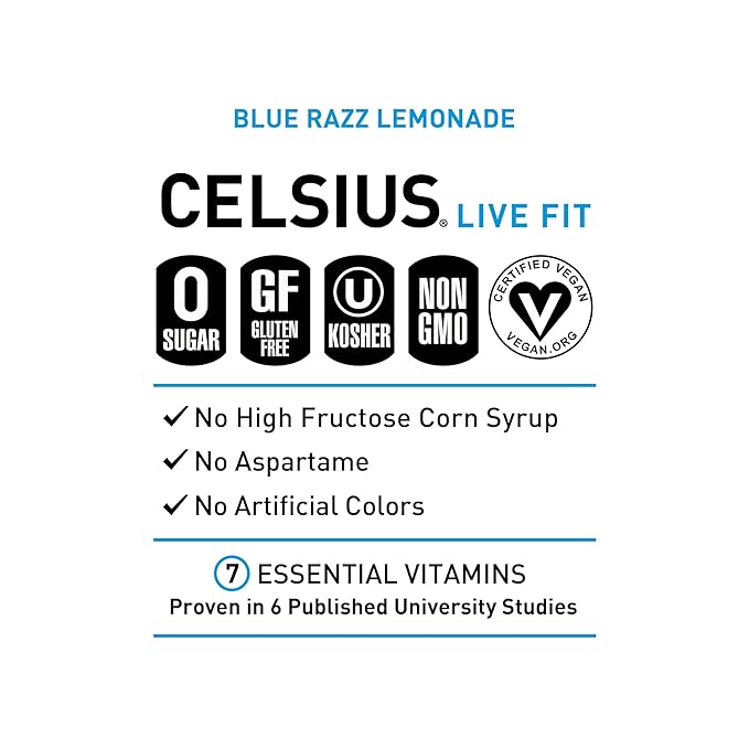 CELSIUS Fizz Free Blue Razz Lemonade Sugar Free Energy Drink 12 Fl Oz (Pack of 12)
