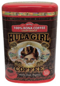 HULA GIRL 100% KONA Roasted Arabica Whole Bean Coffee Light Roast Net Wt. 10.5 Ounce (0.66Lb) 300 Grams Collector Tin