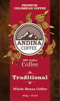 Andina Coffee Traditional Coffee Medium Roast Ground Coffee/Whole Bean Authentic Colombian Coffee Low Acidity 100% Arabica 1LB (Pack of 1) (Ground 5L (80Oz))