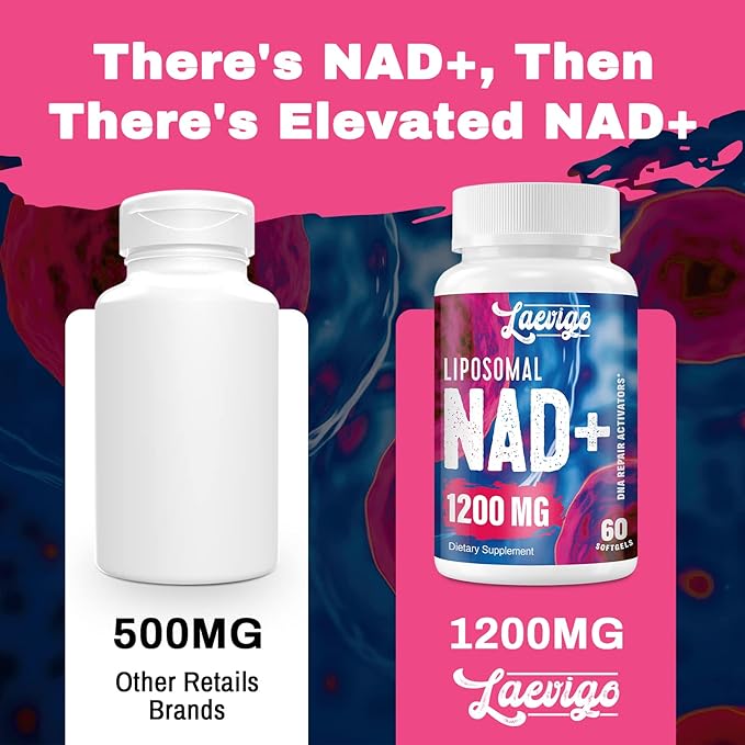 Liposomal NAD+ Supplement 1200mg High Absorption Cellular Energy &amp Mitochondrial Support NAD Plus for Longevity &amp Vitality Anti-Aging Formula 60 Softgels