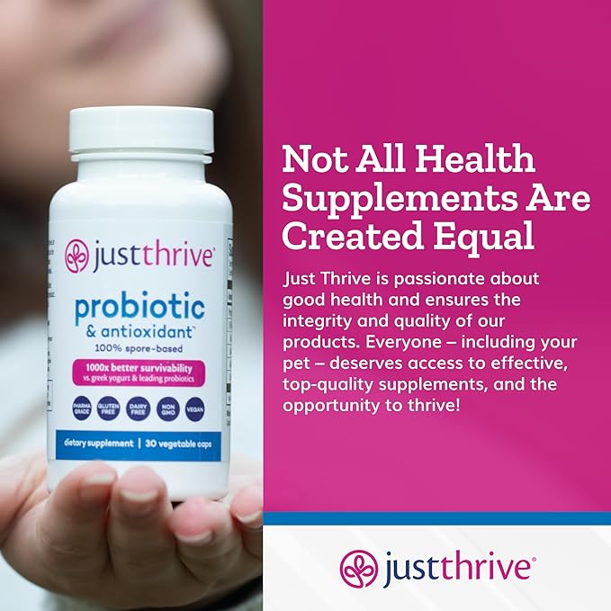 Just Thrive Probiotic &amp Antioxidant Supplement - 100% Spore-Based Digestive and Immune Support - Gluten Free 30 Caps