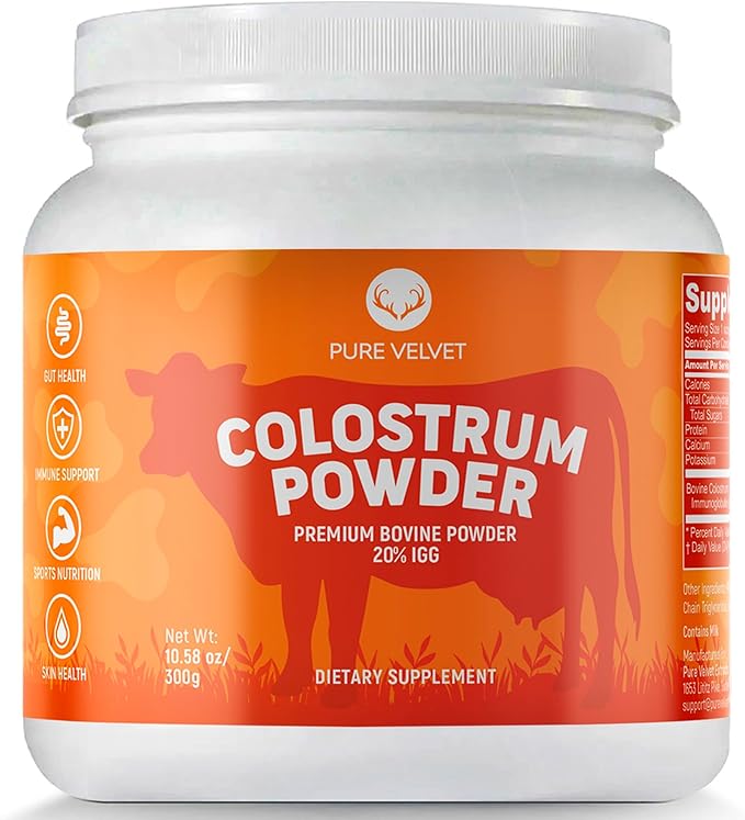 Pure Velvet Colostrum Powder for Gut Health Bloating Hair Growth Immune Support Bovine Cow Sourced Colostrum Protein Lactoferrin Supplement Contains Dairy with Immunoglobulins (IgG) (10 Ounce)