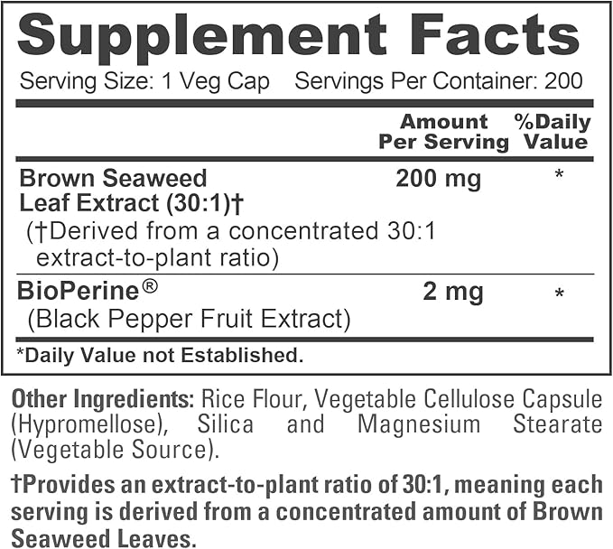 NusaPure Brown Seaweed Capsules 200 mg 200 Veg Capsules (Non-GMO Vegan)