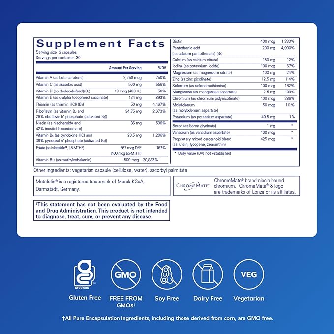Pure Encapsulations Nutrient 950 Without Copper &amp Iron | Hypoallergenic Multi-Vitamin/Mineral Formula for Optimal Health | 90 Capsules