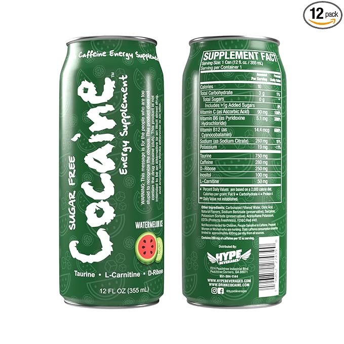 Hype Beverages Official Pre Workout Sugar Free Watermelon Energy Drink - 280mg Caffeine 750mg Taurine 50mg L-Carnitine Vitamin C B6 B12 - Healthy Energy Drinks Natural Flavor - 12 Fl Oz (Pack of