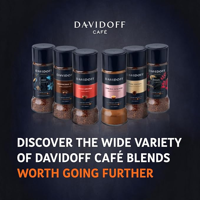 DAVIDOFF Espresso 57 Instant Coffee - Dark and Chocolatey - Intense Roast with a Smooth Aroma - 100% Arabica Beans - 11/12 Intensity. 12/12 Roasting. 6/12 Acidity - 6 x 3.52 oz