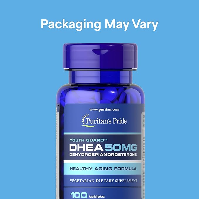 Puritan's Pride Youth Guard DHEA for Women and Men 50mg Dietary Supplement for Healthy Aging 3 Month Supply 100 Tablets 2 Pack