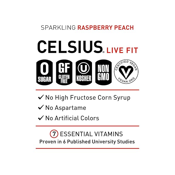 CELSIUS Sparkling Raspberry Peach Sugar Free Energy Drink 12 Fl Oz (Pack of 12)