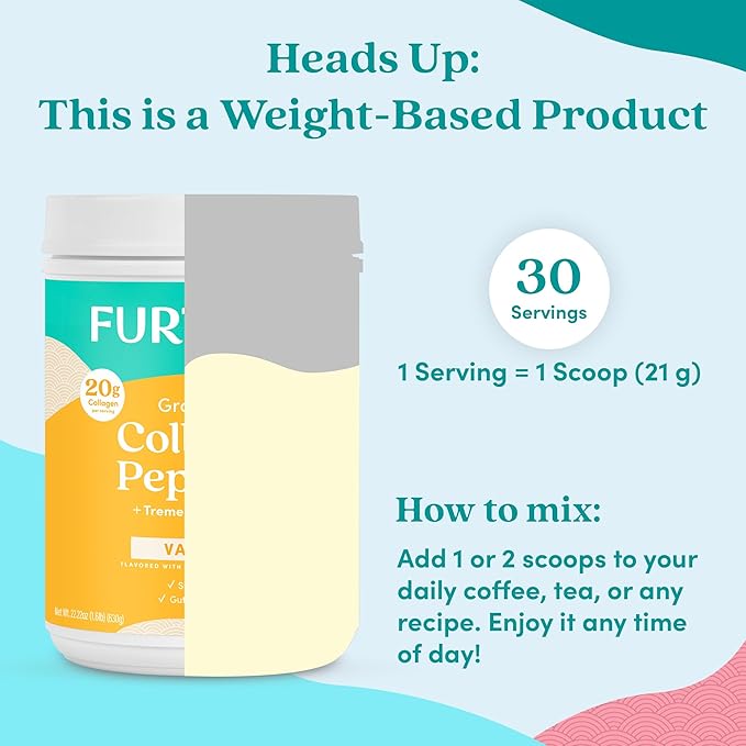 Further Food Vanilla Collagen Peptides Powder with Tremella Mushroom – 100% Grass-Fed Hydrolyzed Type 1 &amp 3 20g of Collagen per Serving Supports Skin Hair Nails &amp Joints 22.22 Oz