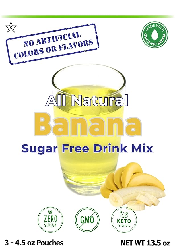 GramZero All Natural Banana Zero Calorie Sugar Free Drink Mix Great For Nutrition Club Loaded Tea Stevia Sweetened