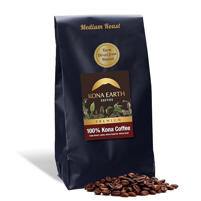 KONA EARTH 100% Kona Premium Coffee Medium Roast Whole Bean 5 lb (80 oz) Farm-Direct Authentic Hawaiian Kona Coffee beans from Hawaii’s Big Island Micro-Batch-Roasted