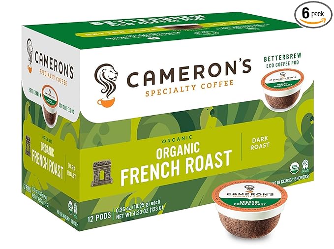 Cameron's Coffee Single Serve Pods Organic French Roast 12 Count (Pack of 6)