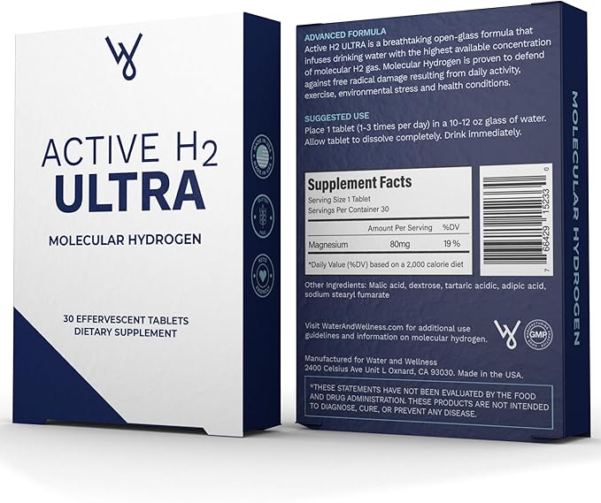 Active H2 Ultra+ Hydrogen Water Tablet - Optimize Health Support Immunity and Balance Antioxidants with Benefits of Molecular Hydrogen 30 Servings