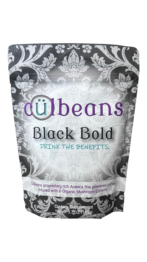 Arabica Coffee Blend with six Organic Mushrooms Instant Ground Coffee great for on the go! Arabica Blend (Black Bold)