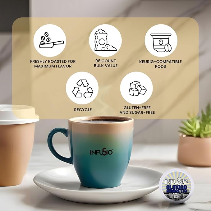 InfuSio Almond Amaretto Coffee pods Single Serve Flavored Coffee Pods for Keurig K Cups Brewers - Premium Roasted 96 count