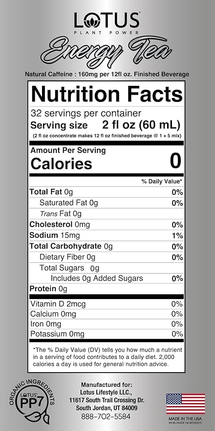 Lotus Energy Tea (unsweetened) | Zero Sugar | 1:5 | Natural Caffeine from Green Coffee Bean | Brewed Black Tea Concentrate