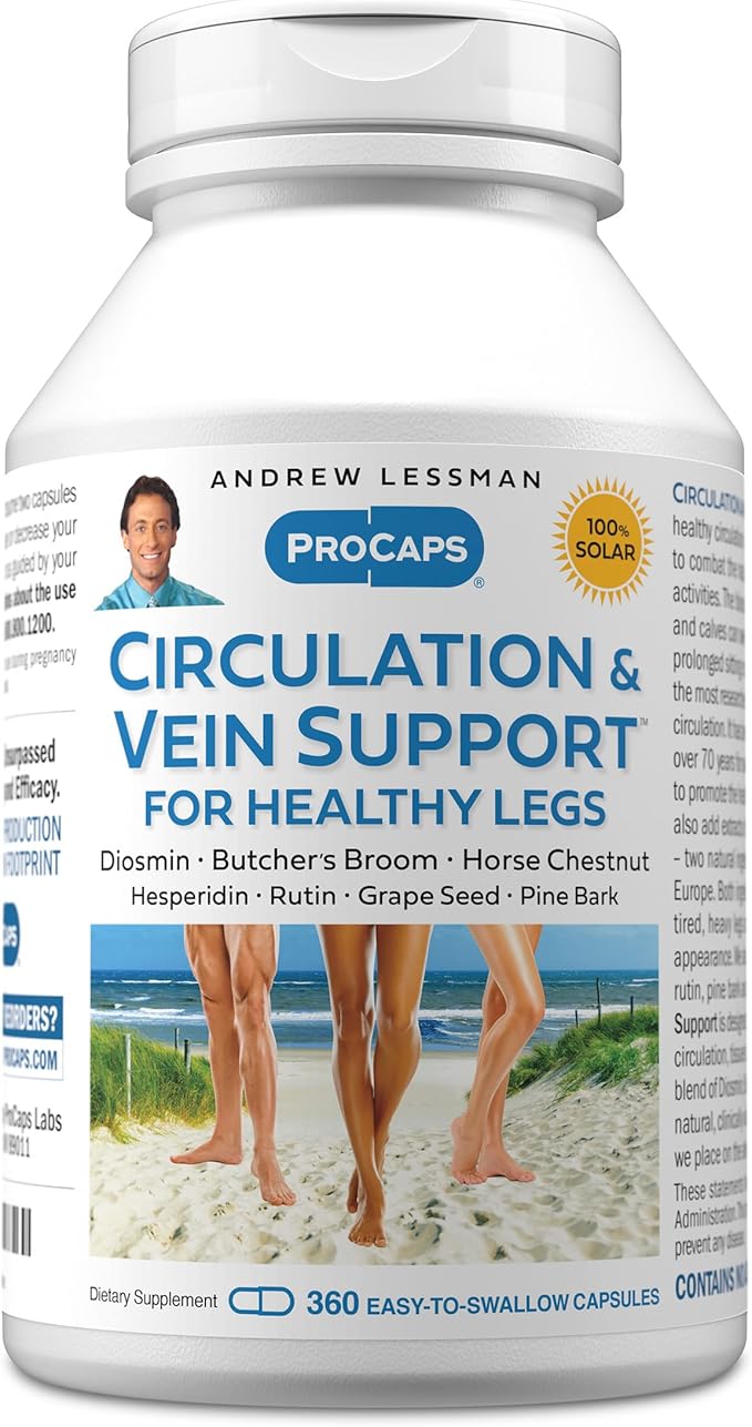 ANDREW LESSMAN Circulation Vein Support for Healthy Legs 360 Capsules - High Bioactivity Diosmin Butcher's Broom Visibly Reduces Swelling and Discomfort in Feet Ankles Calves Legs