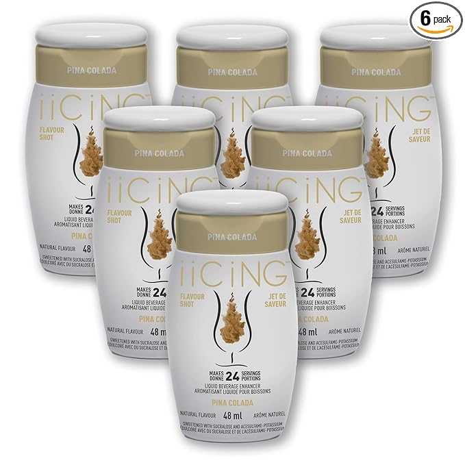 iiCiNG Flavour Shot – Pina Colada - All Natural flavours | Zero Calories | 1 bottle | 48ml | 24 servings | You’re in control of your own flavour |Take it with you|All you need to do is squirt | 6 pack