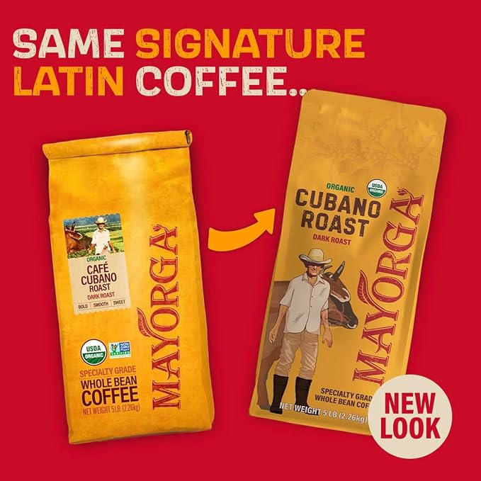 Mayorga Dark Roast Coffee 5lb bag Cubano Roast 100% Arabica Café Whole Coffee Beans - Smoothest Organic Coffee - Specialty Grade Non-GMO Direct Trade