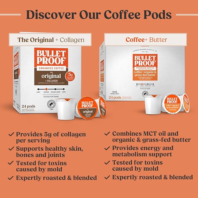 Bulletproof Coffee + Organic Grass-Fed Butter Single-Serve Pods 10 Count Keto Coffee All-in-one Recipe with MCT Oil and Butter Packaging May Vary (Pack of 2)