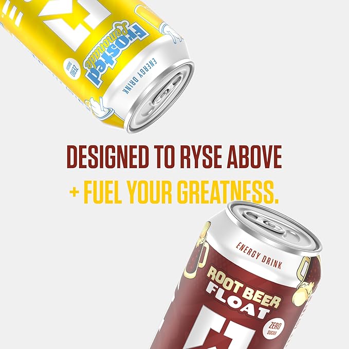 RYSE Fuel Energy Drink - Variety Pack (6 Frosted Lemonade &amp 6 Root Beer Float) - Sugar Free - 200mg Natural Caffeine New Formula to Supports Cognitive Health &amp Improves Focus - 16 fl oz (12-P